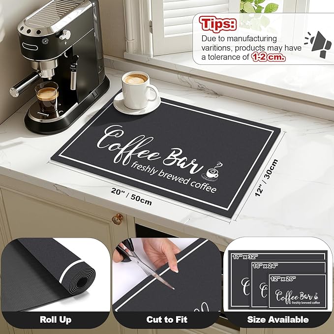 Findosom 12"x 20" Dish Drying Mat, Super Absorbent & Cuttable Coffee Mat