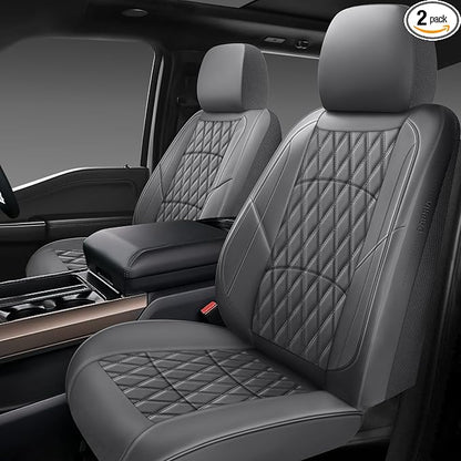 NS YOLO Leather Car Seat Covers,Universal Fit for Most Cars,SUVs and Sedans,Waterproof Luxury Leatherette Cushions, 2 Seats Protectors (Grey, Front Pair-2 Seats(Driver and Passenger))