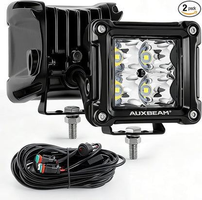 Auxbeam FA Series Spot Beam LED Pod Lights, 3 Inch 40W Cube Offroad Spot Light, with DT Wiring Harness, Driving Auxiliary Ditch Lights, for Truck ATV UTV Jeep Car, Pair