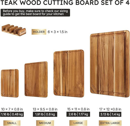 4 Pack Teak Wood Cutting Board Set