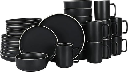 Gibson Home Zuma Nuevo 32 Piece Plates, Bowls, and Mug (Service for 8) Dinnerware Set - Black
