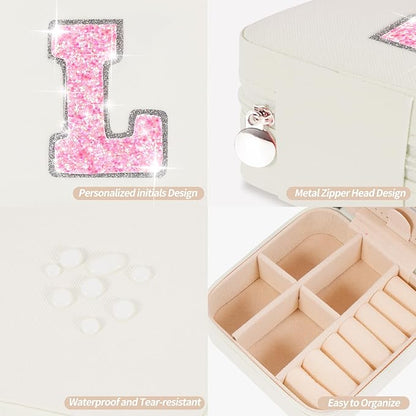 Travel Accessory Case - Personalized Jewelry Organizer for Women, Cute Travel Jewelry Organizer for Storage, Birthday Gift for Her & Girls | Cream, L