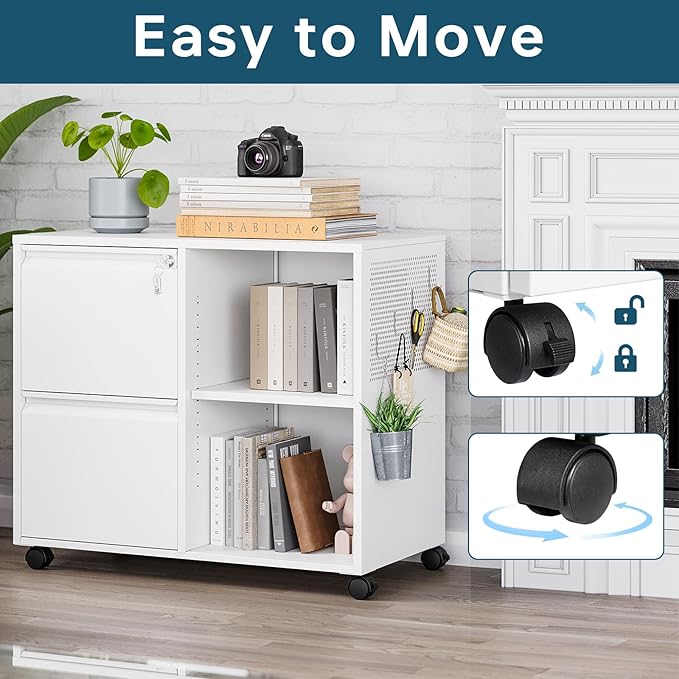 MIIIKO 2 Drawer File Cabinet on Wheels, Metal Filing Cabinets