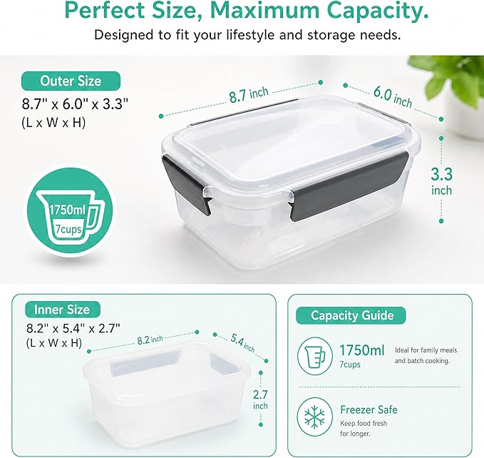 YORY 7 cup Plastic Food Storage Containers