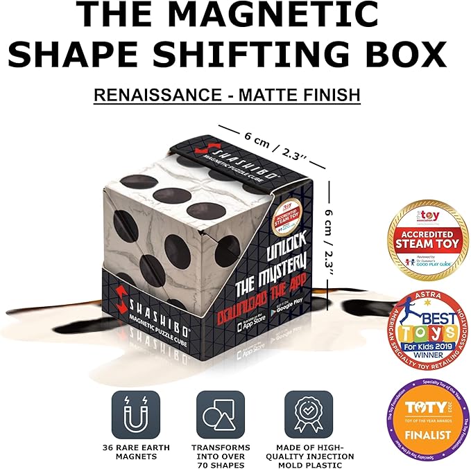 SHASHIBO Shape Shifting Box - Award-Winning Fidget Toy w/ 36 Rare Earth Magnets - Fidget Cube Transforms Into Over 70 Shapes, Sensory Toy Gift for Kids, Teens, and Adults (Renaissance)