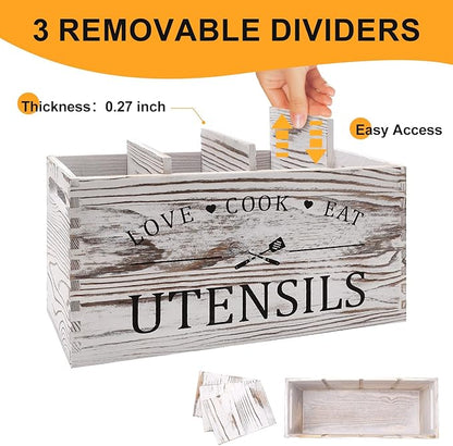 Rustic White Wooden Utensil Holder