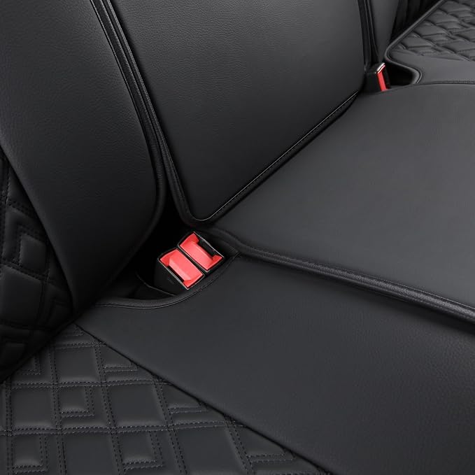JOJOBAY Chevy Silverado Seat Covers,Leather Seat Covers for GMC Sierra,Custom Fit 2007-2024 1500 2500HD 3500HD Crew Double Extended Regular Cab,LT LZT RST(Full Set,Black Grey)