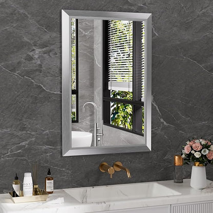 Amorho 24x36 Inch Bathroom Mirror Silver, Thick Metal Framed Wall Mirrors