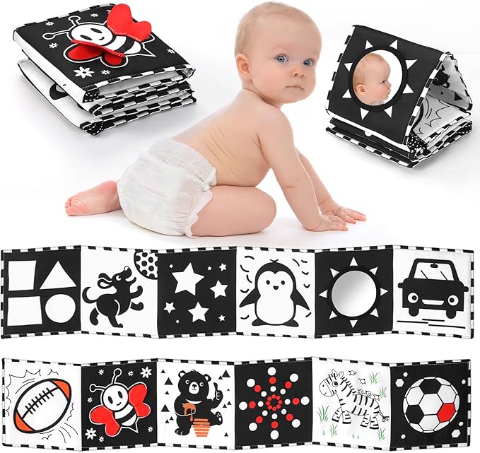 High Contrast Baby Toys for Newborn | Tummy Time Toys & Visual Stimulation Baby Book 0-6 Months | Black and White Contrast Cards & Sensory Toys | Baby Essentials & Must Haves