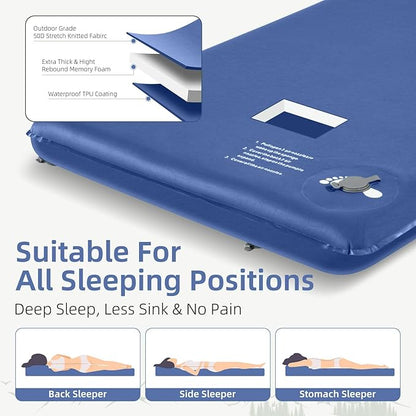 Memory Sleeping Pad, 3.1" Ultra-Thick Foam Sleeping Mats for Camping, Easy Inflate&Deflate,9.5 R-Value Insulated Camping Mattress Pad with Pillow, for Car Travel Tent
