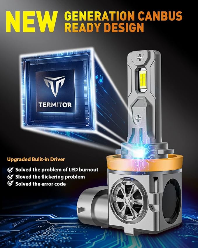 Termitor H11/H9 & 9005/HB3 Light Bulb Combo, 100,000LM 800% Brighter 6500K | 1:1 OEM Size, Long Lifespan, Easy Setup, H11 9005 Light for UTV ATV Offroad Vehicles & Fog Use, Pack of 4