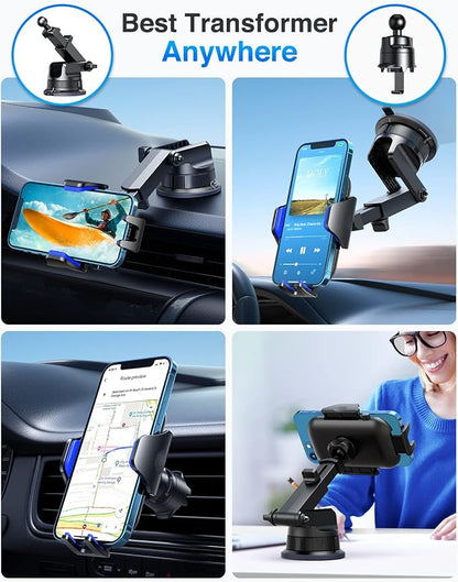 VANMASS [True Military-Grade] Car Phone Holder [Best Suction & Clip] Cell Phone Mount for Dashboard Windshield Vent Truck Cradle Dash Stand for iPhone 15 Pro Max 14 13 12 Android, Blue