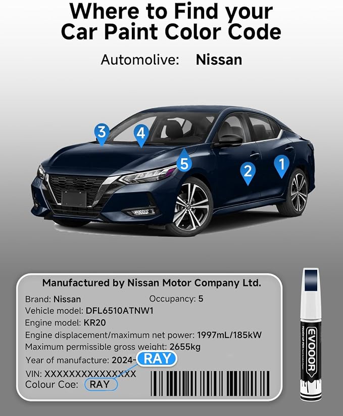 Touch Up Paint Compatible with Nissan Exact Match 2 in 1 Touch up Paint for Chips and Nicks Repair (Deep Blue Pearl(RAY) Compatible with 370Z/Altima/Frontier/GT-R/Leaf/Maxima/Murano/Sentra/Titan/Titan-XD/Versa/Versa-NoteDeep Blue Pearl(RAY) Compatible ...