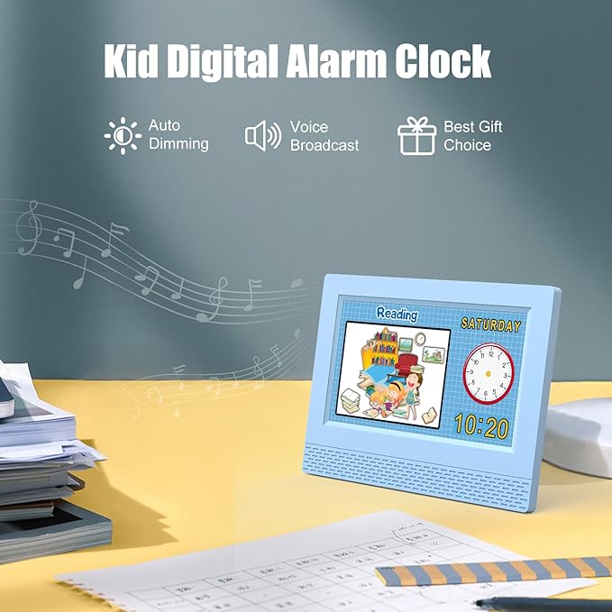 Kids Digital Alarm Clock Colorful, 7" Large LED Time Display Children's Sleep Trainer, Eye-Caring Digital Clock for Girls Boys Bedrooms Bedside, 17 Alarm Clock Settings Easy to Use Kids Birthday Gift