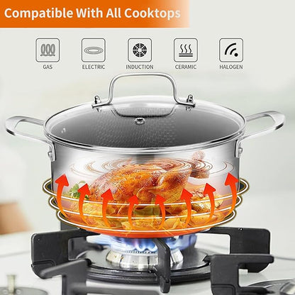 DELARLO Tri-Ply Stainless Steel Stock Pot, 5QT Non Stick Pots, Induction Ready