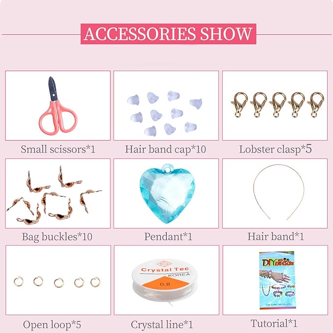 Jwxstore Beads for Girls Toys Kids Bracelets Making Kit Bead Art and Craft Kits DIY Bracelets Necklace Hairband and Rings Toy Making Kit for Age 4 5 6 7 8 9 10 11 12 Year Old Girl Christmas Gifts