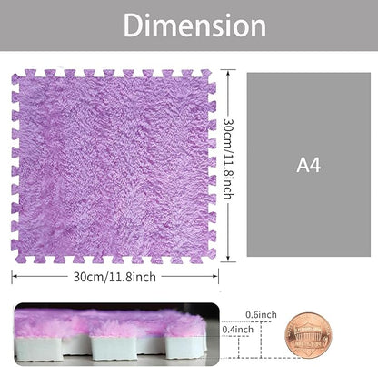 16pcs 0.6" Thickened Interlocking Tile Mats,Fluffy Shaggy Soft EVA Foam Area Rug for Living Room & Bedroom,Non-Slip Protective Floor Carpet Play Mat Kids Baby Dorm Home Decor (11.8ft, Purple)