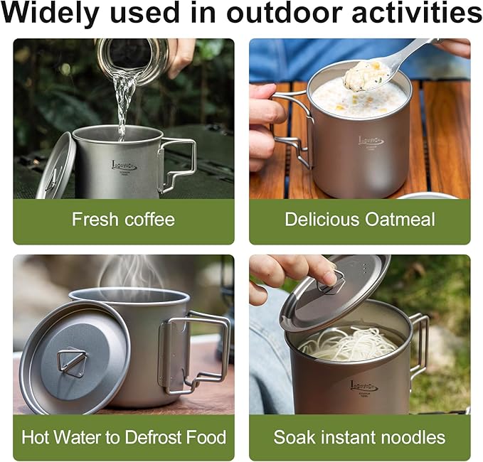 Titanium Pot with Lid, Lightweight Camping Pot with Foldable Handles, Portable Titanium Cooking Pot, Backpacking Pot Titanium Cookware with Carry Bag