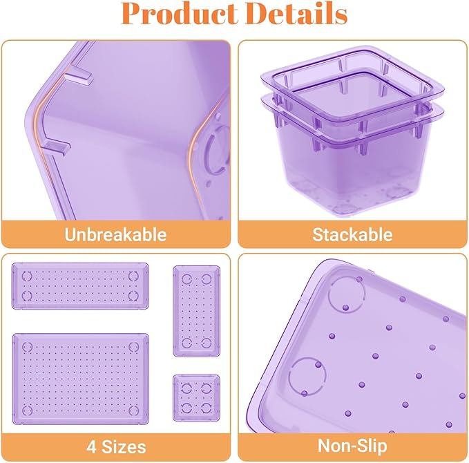SpaceHacks 15 PCS Clear Plastic Drawer Organizer Set, 4-Size Acrylic Drawer