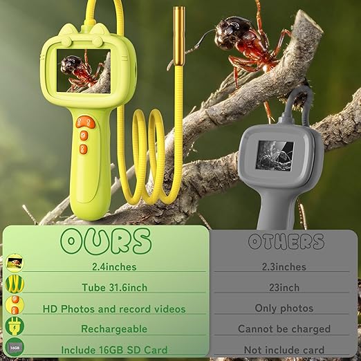 Kids Borescope Snake Camera with Light Toy,Outdoor STEM Science Toys, Nature Educational Exploration Toy Great Gifts for 4 5 6 7 8 9 10 Years Old Boys and Girls Birthday Camp Christmas(16G Card)