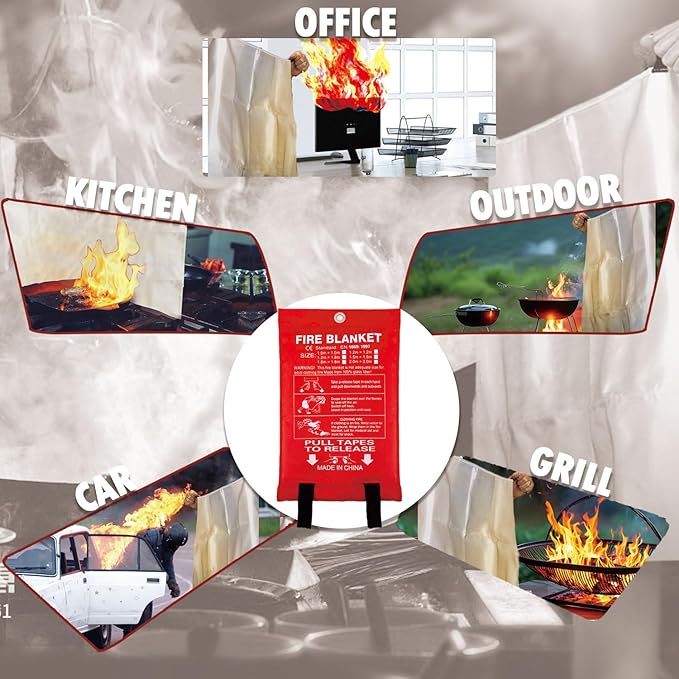 MDH Fire Blanket 40x40 inches Fiberglass w/Gloves Hooks Whistle - Fireproof Safety for Home Kitchen Restaurant House - Fire Suppression Reusable (Fire Blanket 2-Pack)