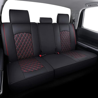 YIERTAI Trucks Seat Covers Compatible with 2008-2023 2024 2025 2026 Toyota Tundra SR5 Crewmax Double Cab Crew Extended Cab Pickup Waterproof Leather Seat Protectors(5 PCS Full Set/Black-Red)