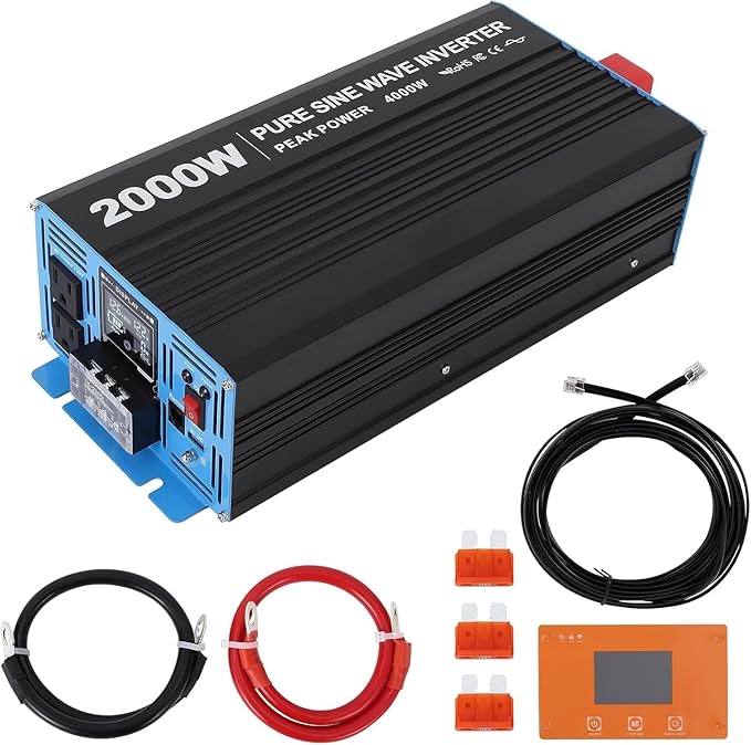 2000W Pure Sine Wave Inverter, 1 USB Port 5v/2.1a, LCD Display&Remote Controller