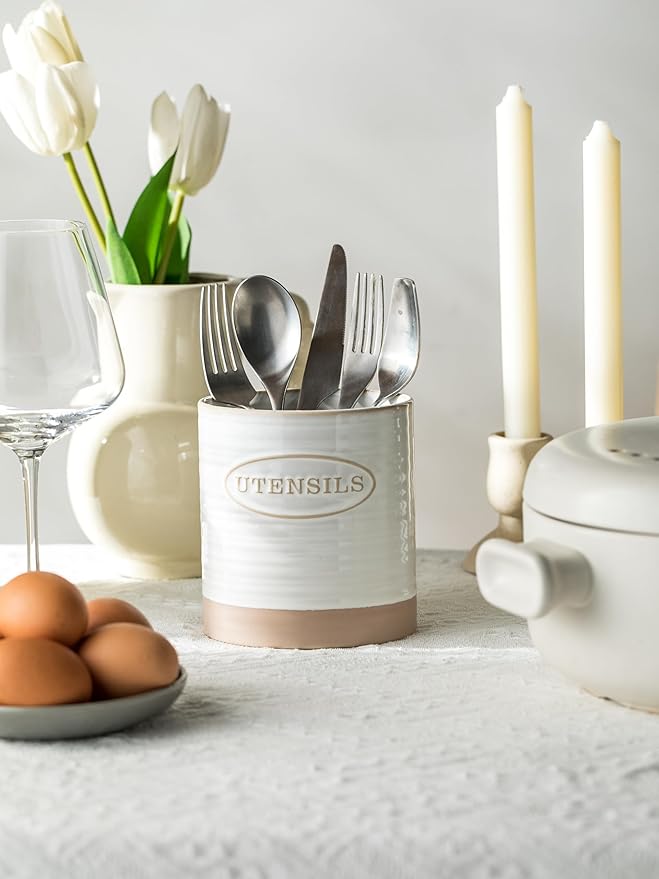 YHOSSEUN Utensil Holder Set of 2, Ceramic Utensil Holder