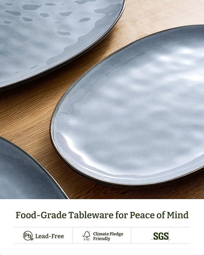 famiware Serving Platter, Oval 15.59/14.3/12.9inch Serving Dishes for Entertaining, Serving Bowls, Reactive Glaze, Stoneware Serving Trays for Party, Food, Turkey, Cheese, Ocean Series, Blue