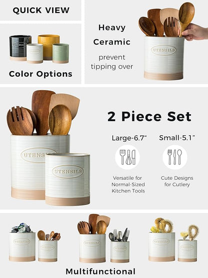 YHOSSEUN Utensil Holder Set of 2, Ceramic Utensil Holder