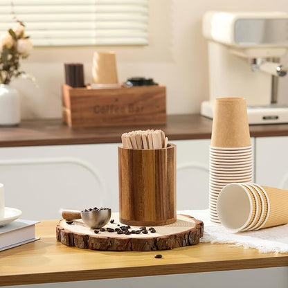 Acacia Wood Coffee Stirrer Holder Set