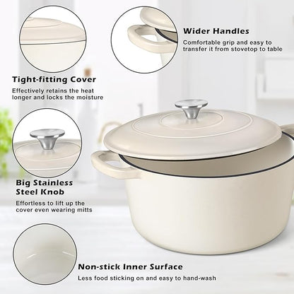 TeamFar Enameled Cast Iron Dutch Oven, 7qt Dutch Oven Pot Nonstick Cookware