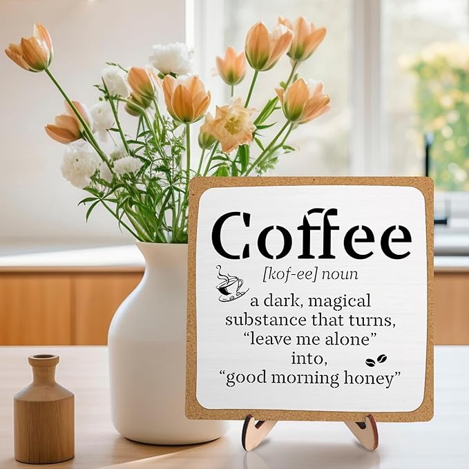 Funny Coffee Bar Decor – Rustic Wooden Sign