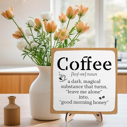 Funny Coffee Bar Decor – Rustic Wooden Sign