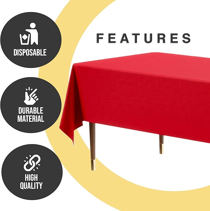 Party Solids 66% Thicker Premium Plastic Table Cloth Rectangle Table Cover 0.5 Mil 12 Pack Red Table Cloth 54 Inch x 108 Inch Disposable Tablecloth Won't Tear Easily Like Cheap Thin Brands