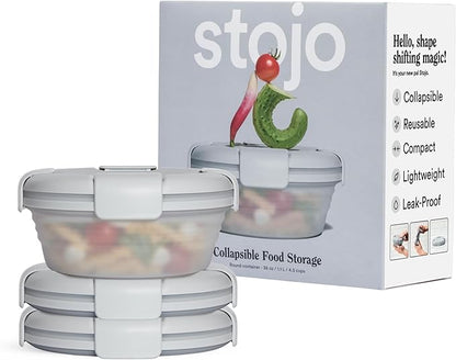 STOJO Collapsible Bowl 3 Set - Translucent Cashmere, 36oz - Reusable Silicone Bowl for Hot and Cold Food - Perfect for Travel, Meal Prep, To-Go Lunch, Camping & Hiking - Microwave & Dishwasher Safe