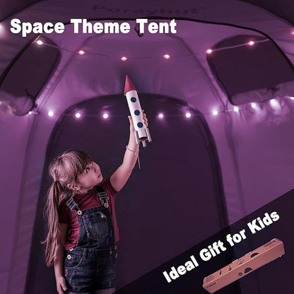 Portable Hexagon Kids Play Tent with LED Strip Lights Indoor Children Play House Easy Set-up Space Dream Tent for Night 4-5 Person & Birthday Gifts