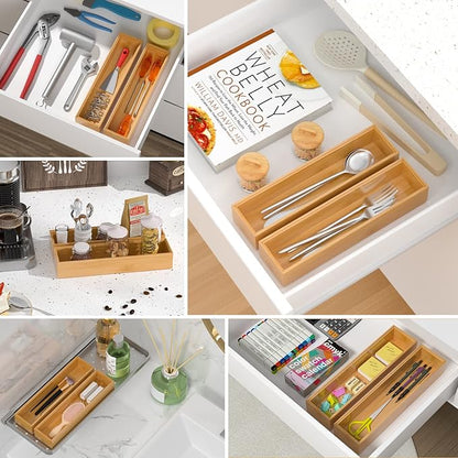 VeyFey Silverware Tray for Drawer, Stackable Kitchen Bamboo Drawer Organizer
