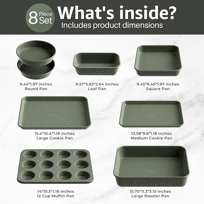 8-Piece Nonstick Bakeware Set, Stackable Oven Pan Set Includes Baking Sheet