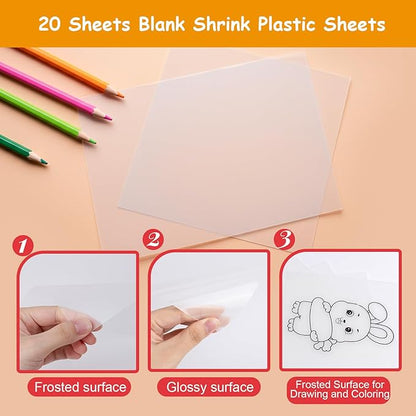 Csyidio 251 PCS Shrink Dink Keychain Kit Includes 20 Sheets Shrink Plastic Sheets, Hole Punch, Tassels, Lobster Clasps, Keychain Clip, Jump Rings, Key Ring, Great for DIY Mother's Day Crafts