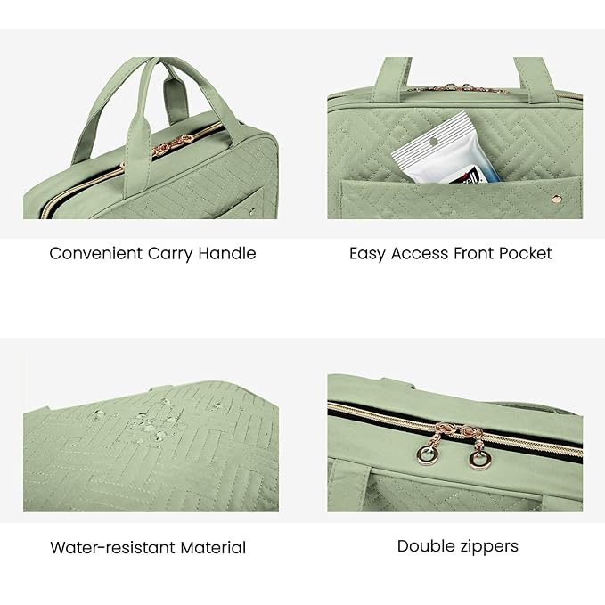 BAGSMART Toiletry Bag Travel Bag with Hanging Hook, Water-resistant Makeup Cosmetic Bag Travel Organizer for Accessories, Shampoo, Full-size Container, Toiletries (Green, Large)