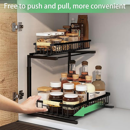 Merrylun Under Sink Organizers, 5 Adjustable Height，Metal Pull Out Under Sink