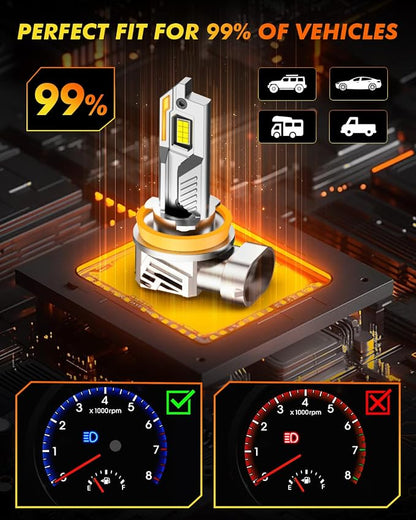 Termitor Upgraded H11 Light Bulbs, 80,000LM 15X Brightness,6500K Cool White, H11 Fog Light, 85K+ Hrs Service Life, True 1:1 OEM Size, IP68 Waterproof, Plug N Play, Headlight Eyebrows, Pack of 2