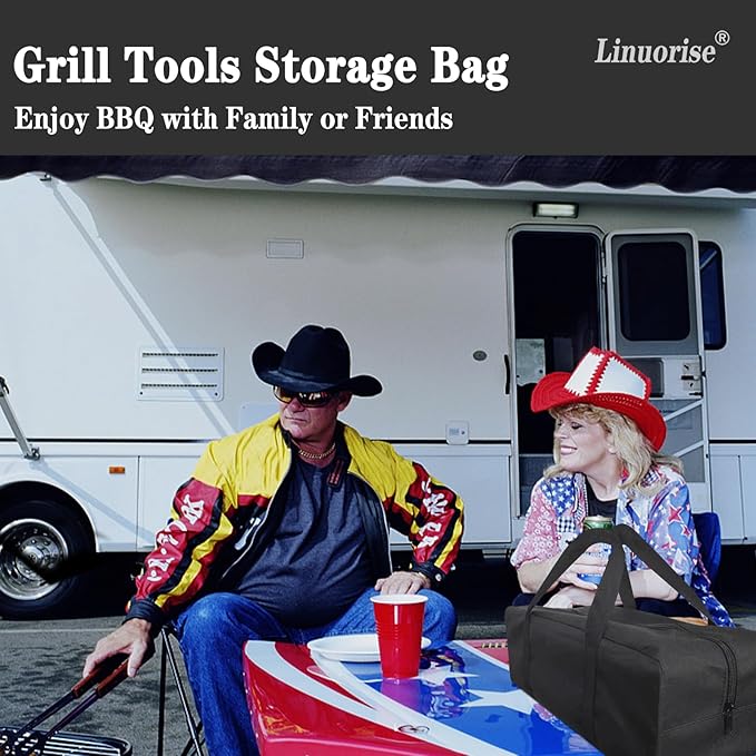BBQ Tools Storage Bag, Grill Accessory Storage, Grilling Tools Storage, Tools Storage for Grill Utensil,Carry Bag for Outdoor Camping Barbecue, Extra Large Capacity, Can Hold BBQ Tools up to 24"