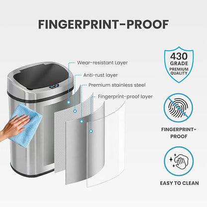 iTouchless 13 Gallon Oval Sensor Trash Can