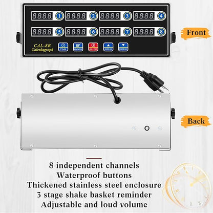 Relaxweex 1 Pack Commercial 8 Channel Digital Kitchen Timer, Wall Mount or