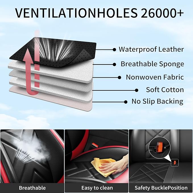 Blazer Car Seat Covers Fit for Chevrolet/Chevy Blazer 2019-2026, Full Coverage Leather Waterproof Breathable Seat Covers, Automotive Seat Protectors, Airbag Compatible, (5 Seats, Red Black)