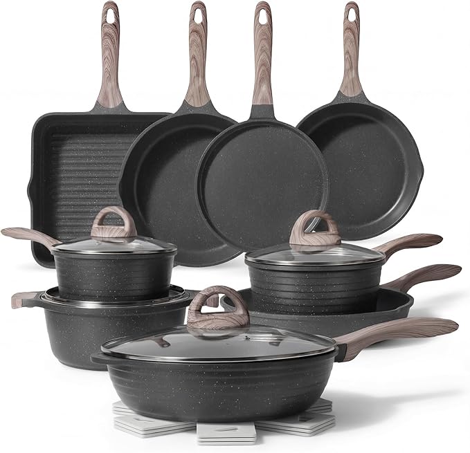 JEETEE Pots and Pans Set Non Stick 23pcs, Healthy Kitchen Cookware Sets