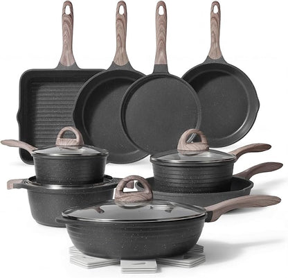 JEETEE Pots and Pans Set Non Stick 23pcs, Healthy Kitchen Cookware Sets