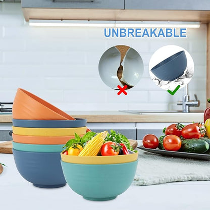 Wheat Straw Bowl Sets,8 PCS Unbreakable Cereal Bowl 26 OZ,Microwave and Dishwasher Safe Bowls,Bowl Sets for Camping and Picnic BPA Free Colorful Salad Bowls for Serving Soup,Oatmeal and Fruit Etc…